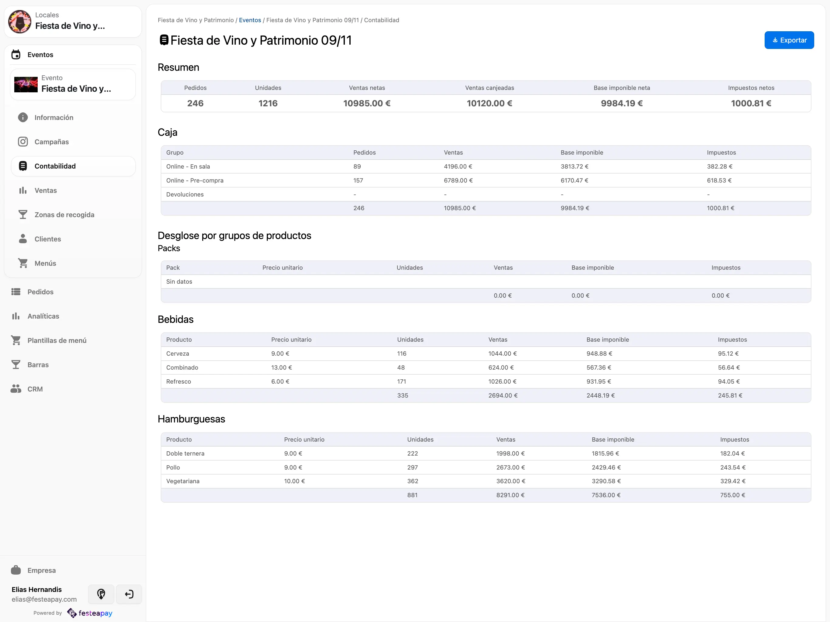 A screenshot of the cash flow and tax dashboard.