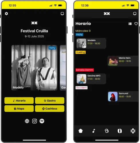 Phones displaying the schedule interface